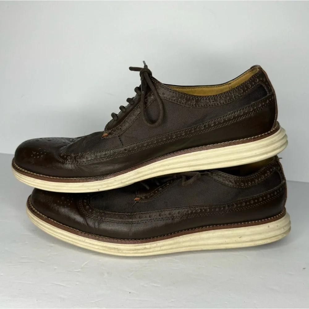 Cole Haan Grand O’s Brown Leather And Fabric Wingtip Oxfords ‎ Men’s Size 11.5 M